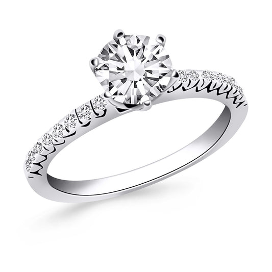 Size: 4 - 14k White Gold Engagement Ring Mounting with Fishtail Diamond Accents