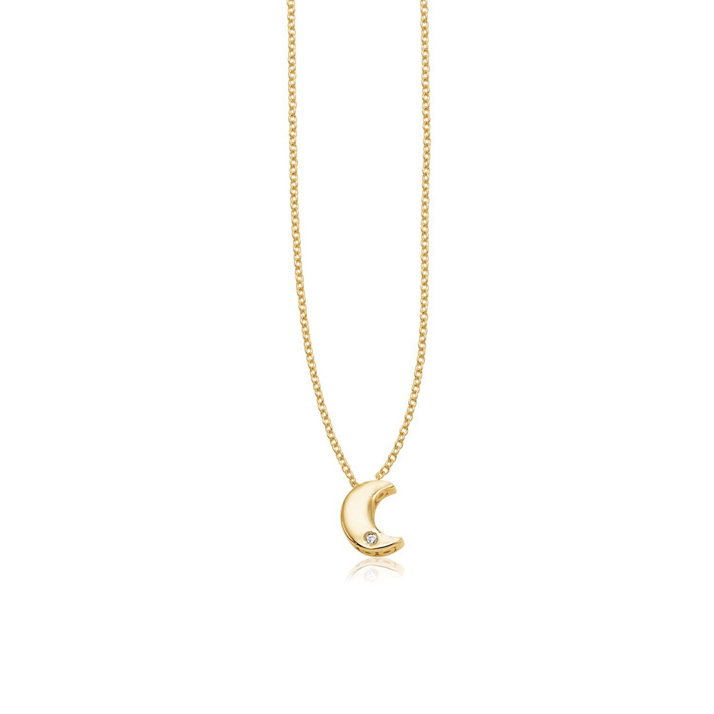 Size: 18'' - 14k Yellow Gold Polished Moon Necklace with Diamond