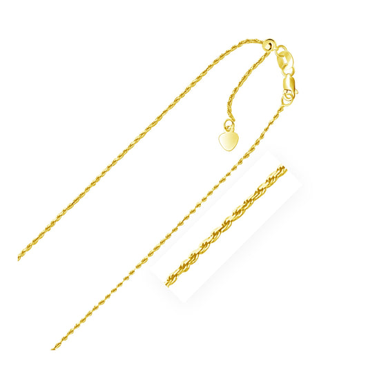 Size: 22'' - 14k Yellow Gold Adjustable Rope Chain (0.95 mm)