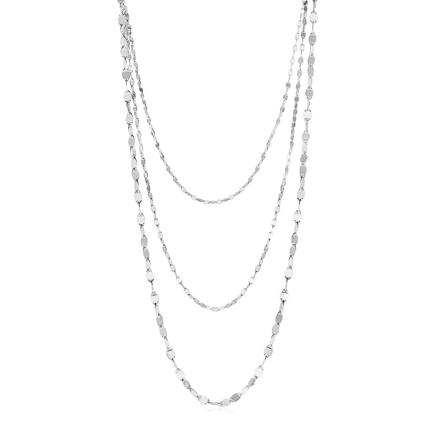 Size: 16'' - Sterling Silver Three Strand Marina Link Necklace