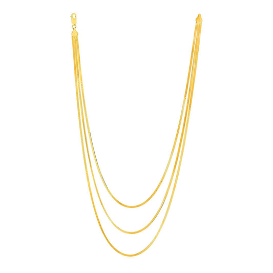 Size: 16'' - 14k Yellow Gold Three Strand Herringbone Chain Necklace