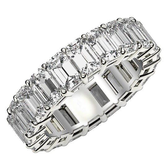 Size: 4.5 - Emerald Cut Lab Grown Diamond Eternity Ring in 14k White Gold (7 cttw FG/VS2)