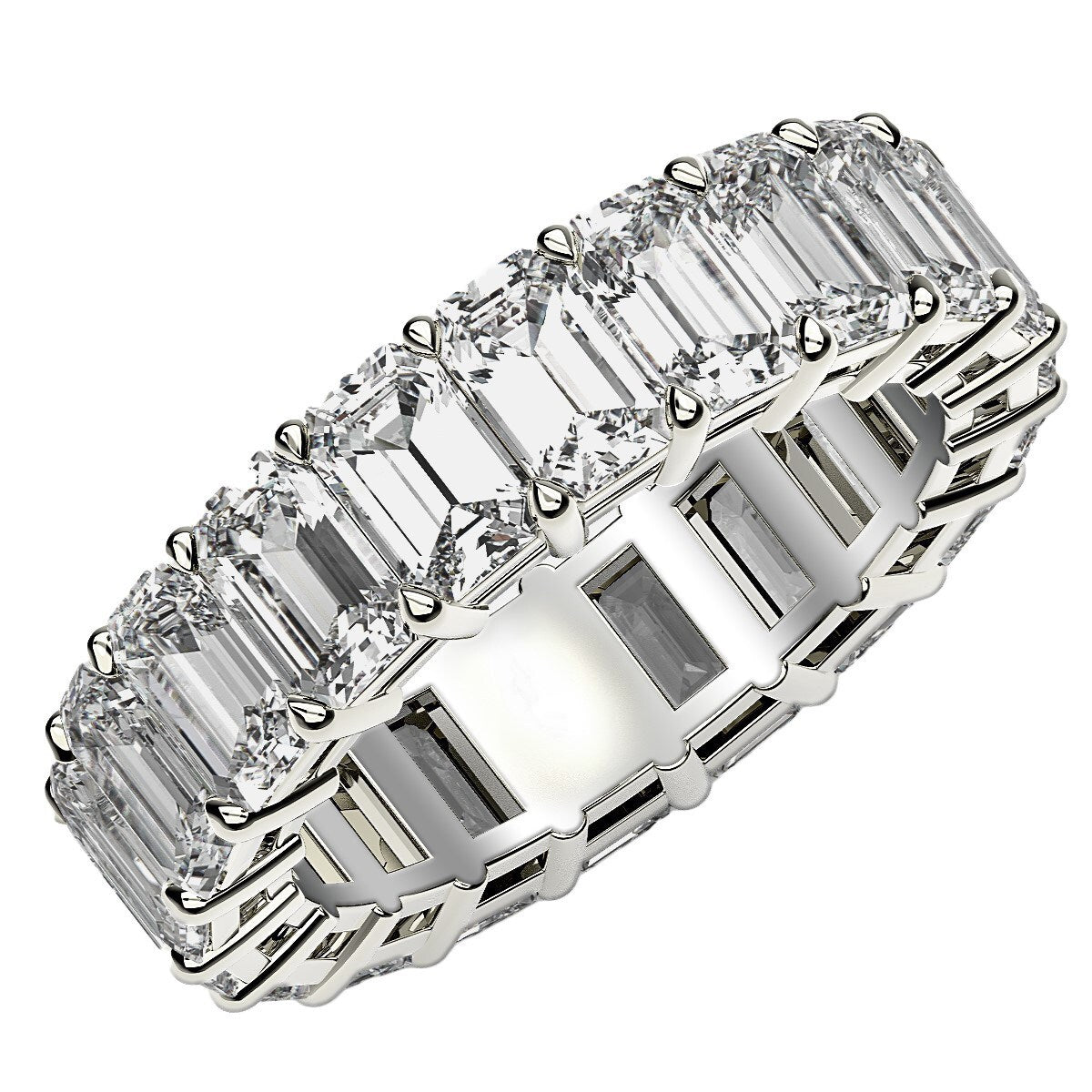 Size: 6.5 - Emerald Cut Lab Grown Diamond Eternity Ring in 14k White Gold (7 cttw FG/VS2)