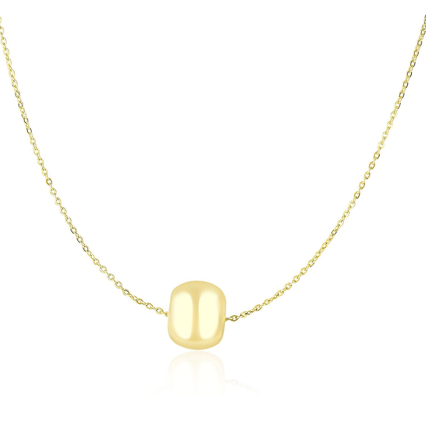 Size: 18'' - 14k Yellow Gold Necklace with Shiny Barrel Bead Charm