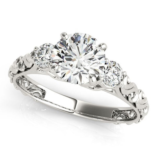 Size: 8.5 - 14k White Gold Antique Design 3 Stone Diamond Engagement Ring (1 3/4 cttw)