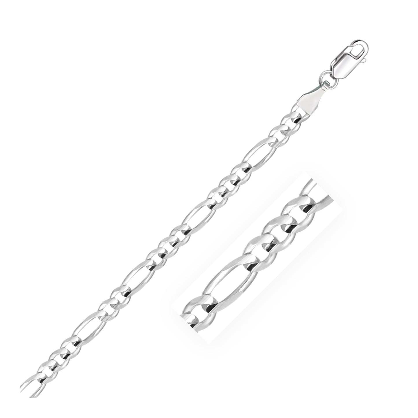 Size: 8'' - 4.6mm 14k White Gold Solid Figaro Bracelet