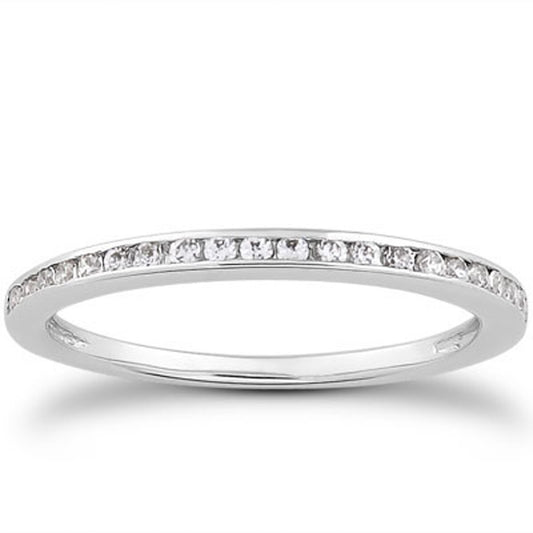 Size: 4.5 - 14k White Gold Slim Profile Diamond Channel Set Wedding Ring Band