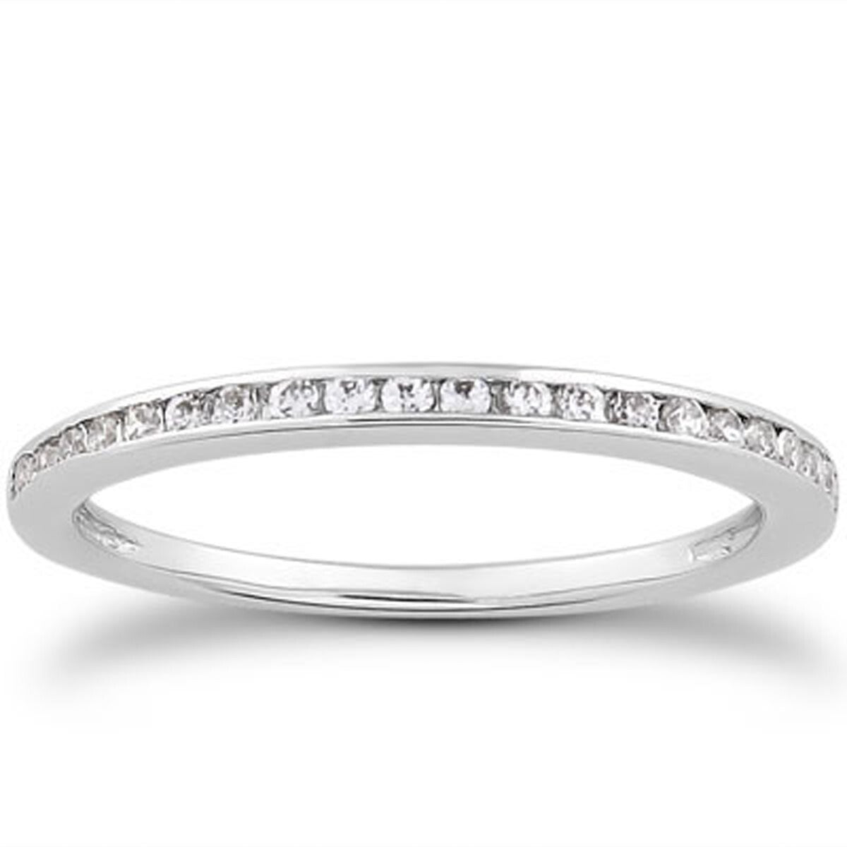 Size: 8 - 14k White Gold Slim Profile Diamond Channel Set Wedding Ring Band