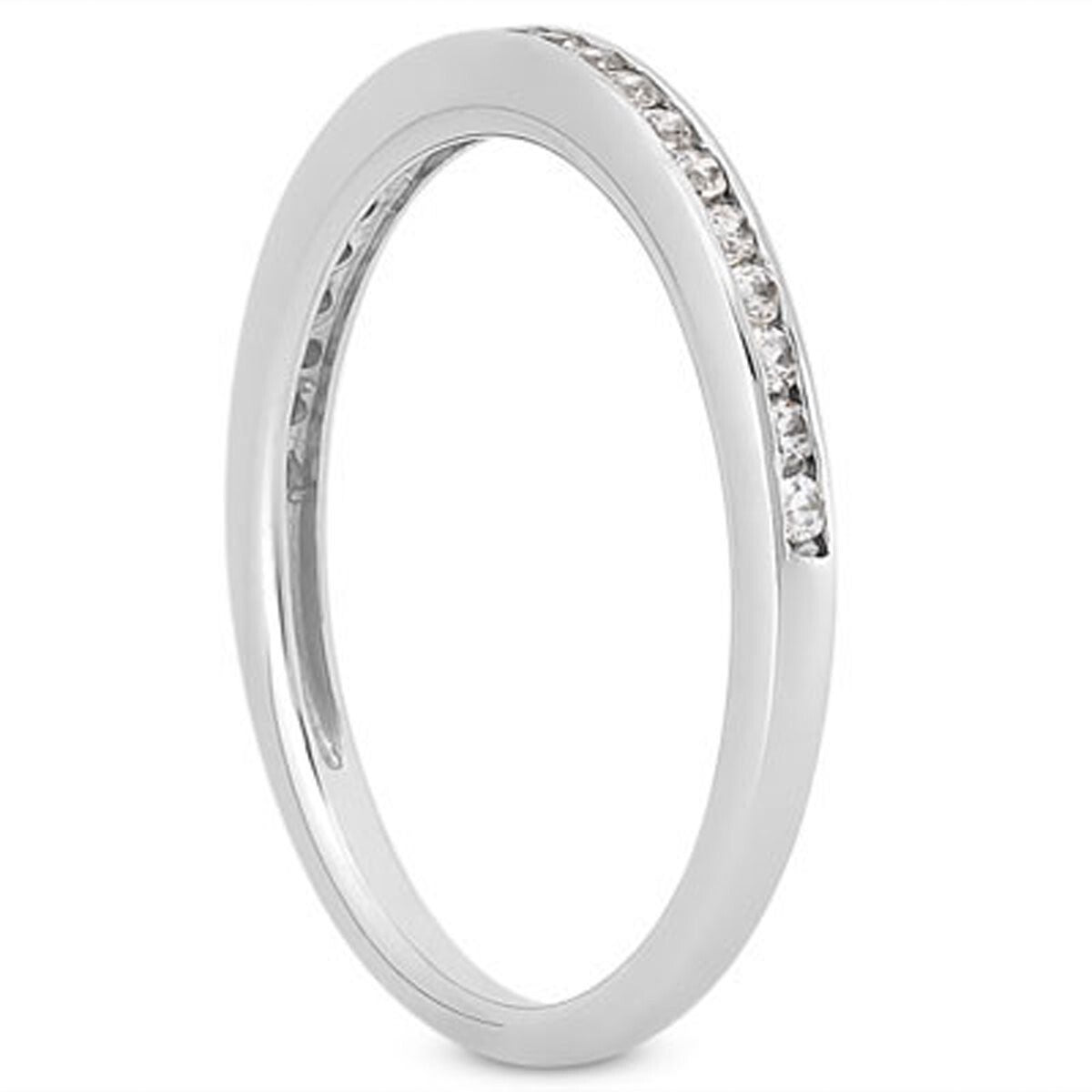 Size: 9 - 14k White Gold Slim Profile Diamond Channel Set Wedding Ring Band