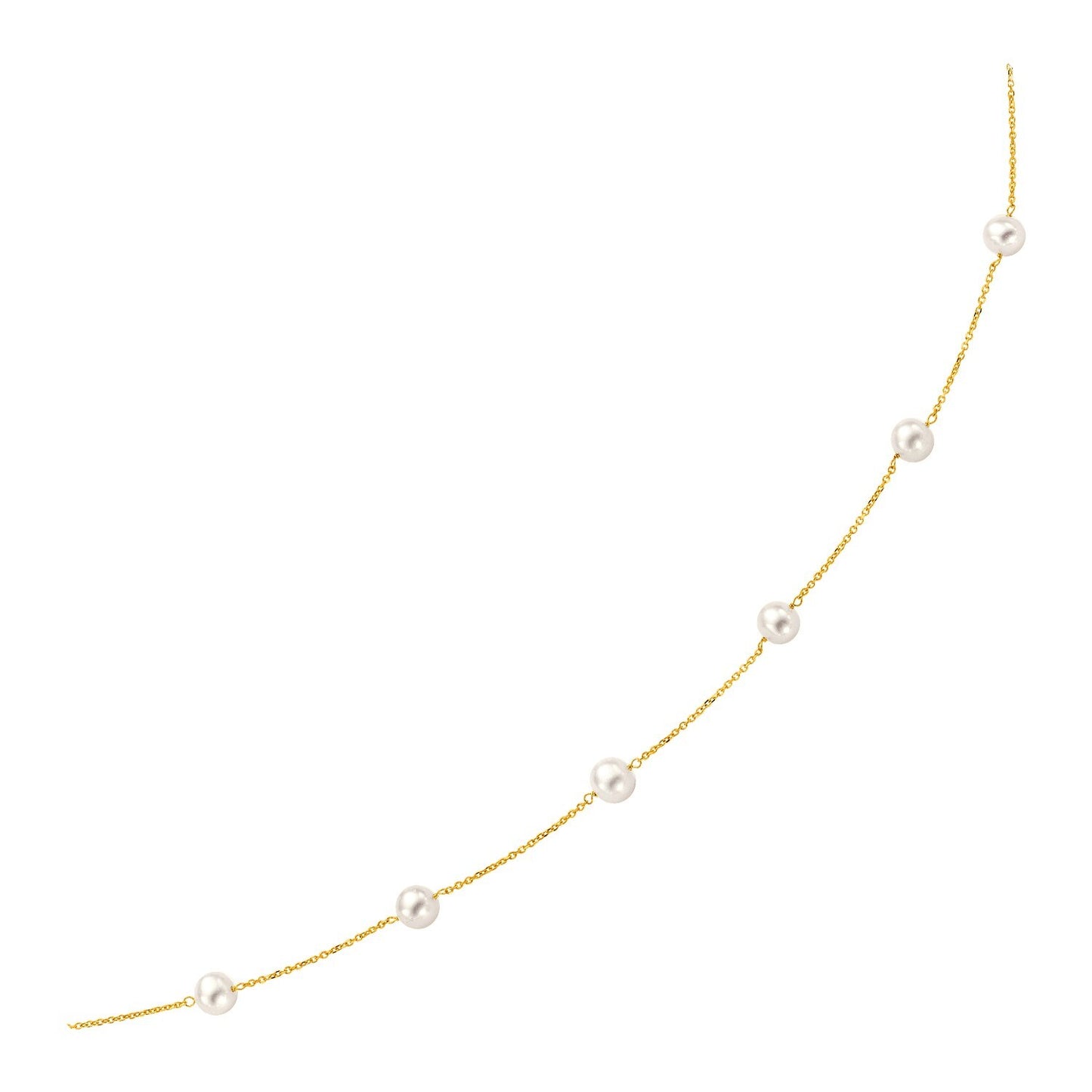 Size: 16'' - 14k Yellow Gold Necklace with White Pearls