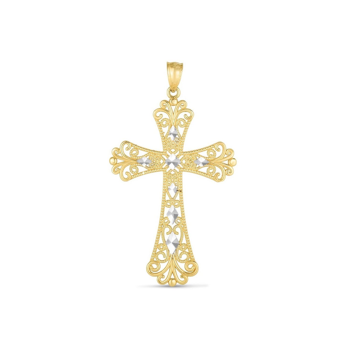 14k Two Tone Gold High Polish Diamond Cut Cross Pendant