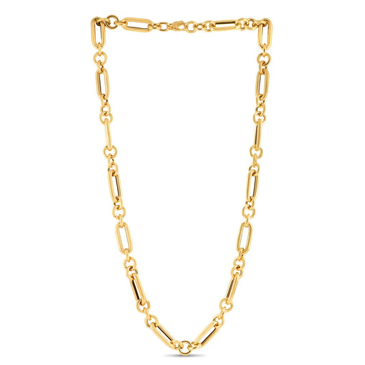 Size: 18 - 14k Yellow Gold Italian Alternating Paperclip Round Links Chain Necklace