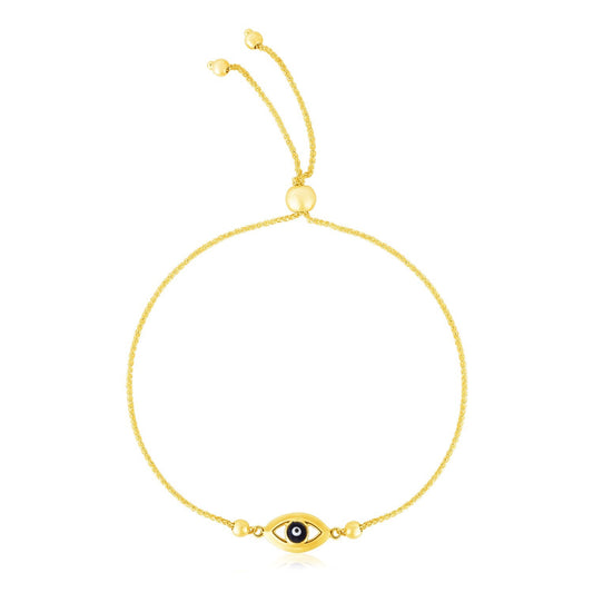 Size: 9.25'' - 14k Yellow Gold Adjustable Evil Eye Bracelet