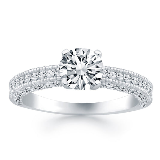 Size: 8.5 - 14k White Gold Diamond Micropave Milgrain Engagement Ring