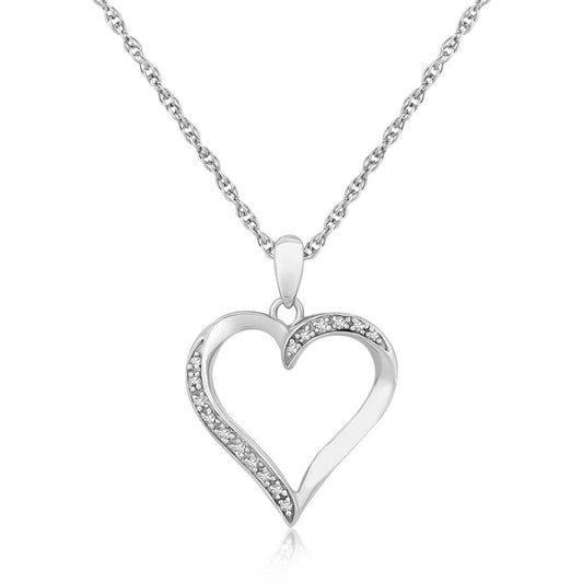 Size: 18 - Sterling Silver Twisted Open Heart Diamond Accented Pendant (.04 cttw)