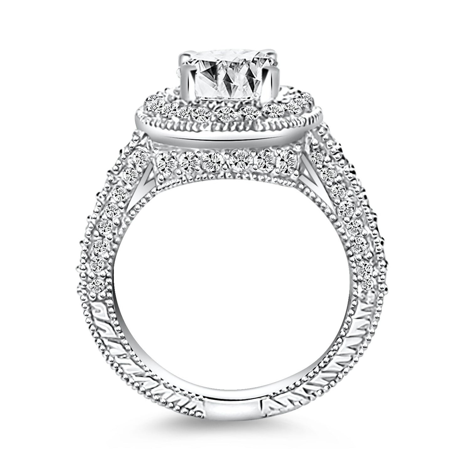 Size: 4.5 - 14k White gold Vintage Halo Diamond Semi-Mount