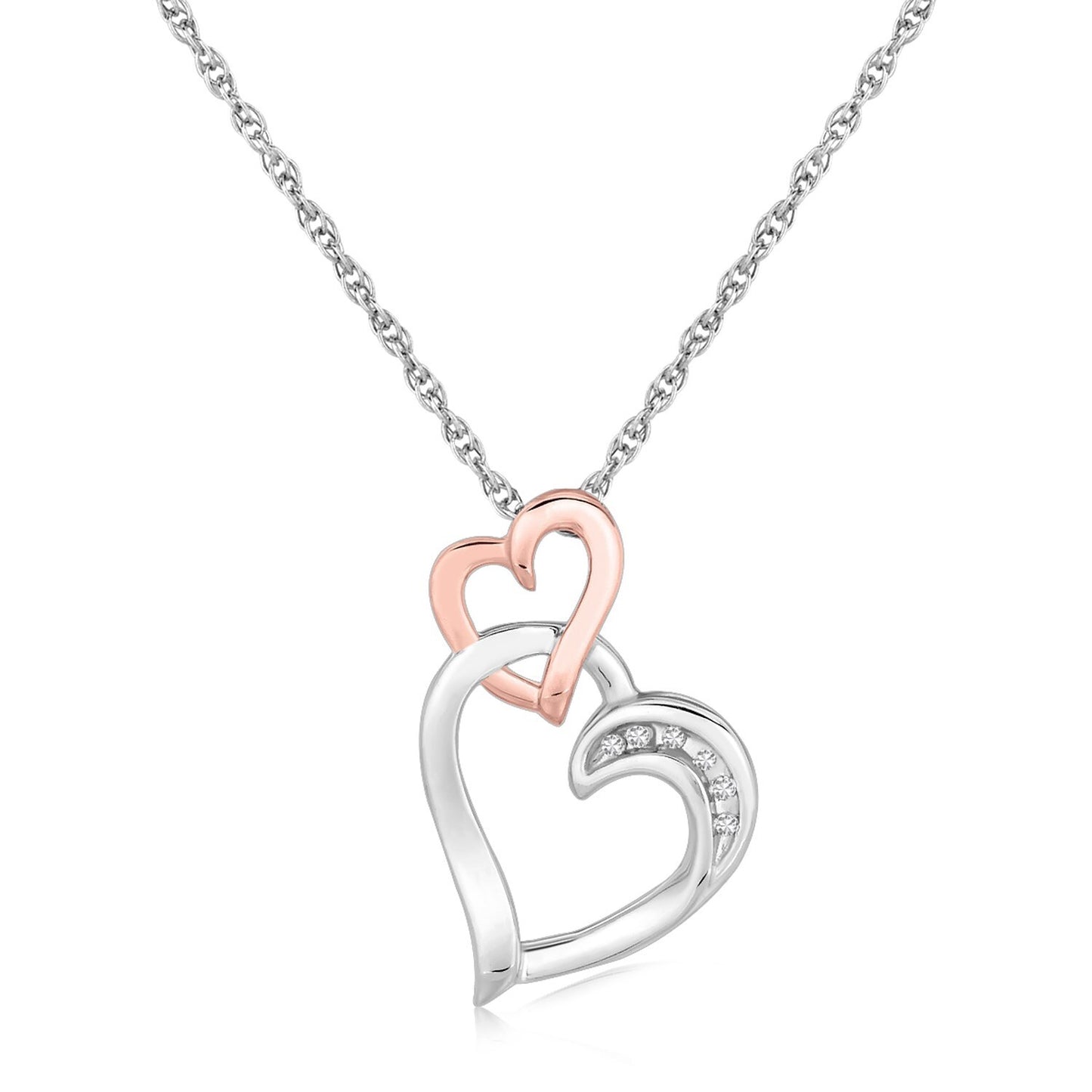 Size: 18 - Sterling Silver Cascading Dual Heart Diamond Accented Pendant (.02 cttw)