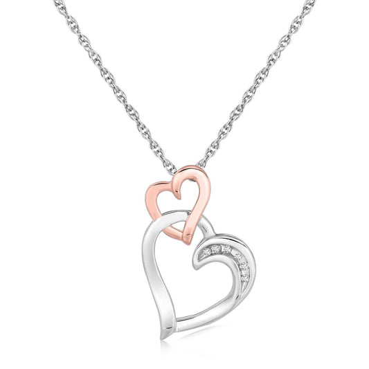 Size: 18 - Sterling Silver Cascading Dual Heart Diamond Accented Pendant (.02 cttw)