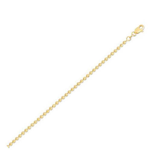 Size: 24 - Moon Cut Bead Chain in 14k Yellow Gold (2.50 mm)