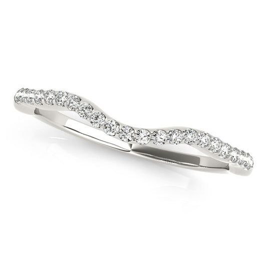 Size: 3.5 - 14k White Gold Curvy Style Wedding Ring with Round Diamonds (1/8 cttw)