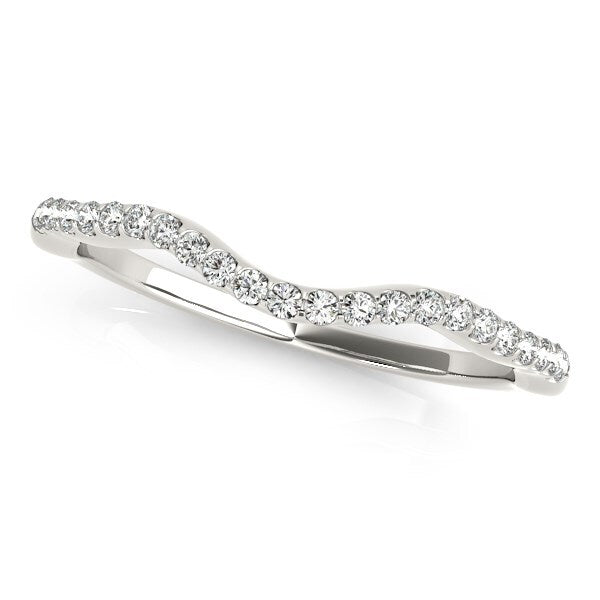 Size: 8.5 - 14k White Gold Curvy Style Wedding Ring with Round Diamonds (1/8 cttw)