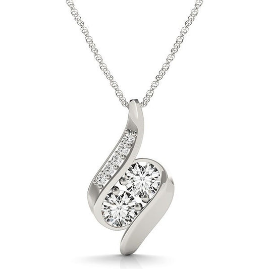 Size: 18'' - 14k White Gold Two Stone Curved Style Diamond Pendant (3/4 cttw)