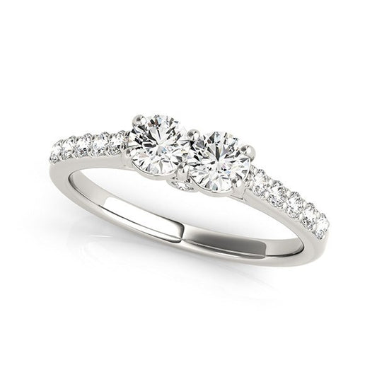 Size: 3.5 - 14k White Gold Round Two Stone Diamond Ring (3/4 cttw)