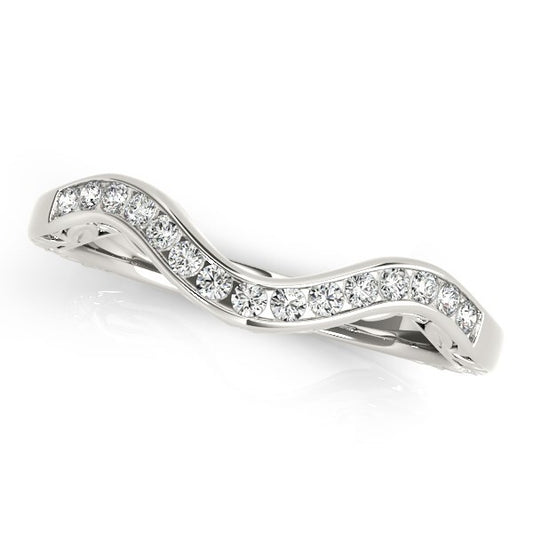 Size: 3.5 - 14k White Gold Curved Diamond Wedding Ring (1/10 cttw)