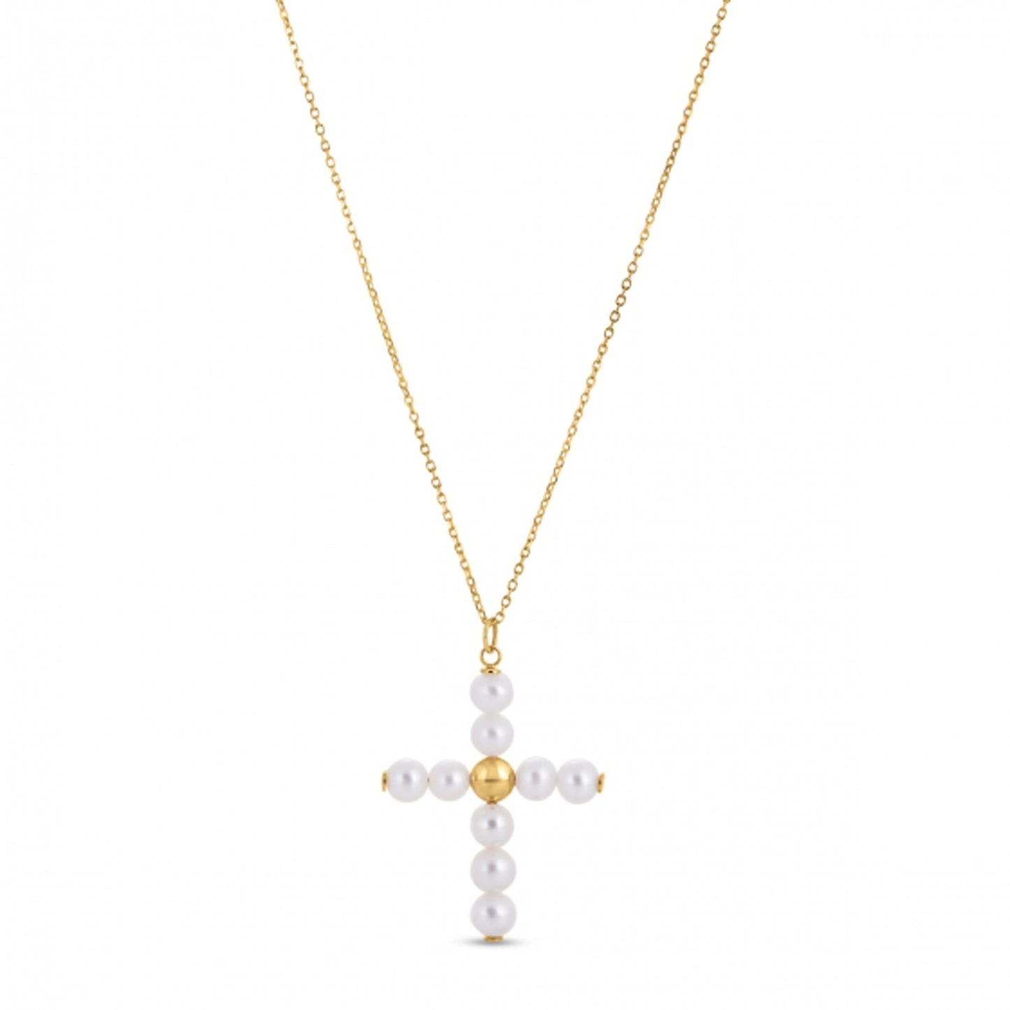 Size: 18 - 14k Yellow Gold Pearl Cross Pendant