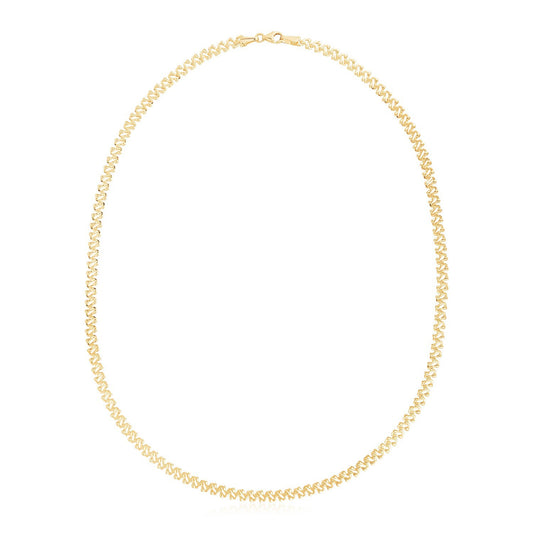 Size: 17'' - 14k Yellow Gold High Polish The Textured Fancy Chain Necklace (4mm)