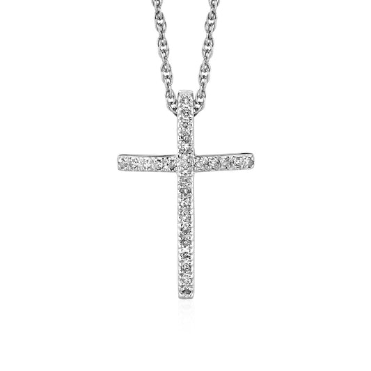 Size: 18 - Narrow Cross Pendant with Diamonds in Sterling Silver