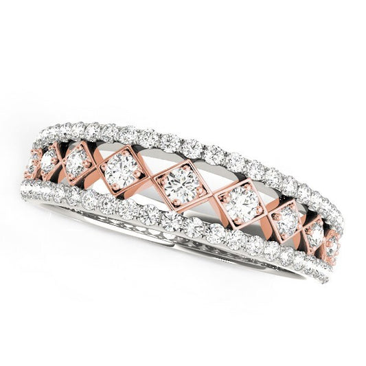 Size: 3.5 - 14k White And Rose Gold Diamond Band (3/8 cttw)