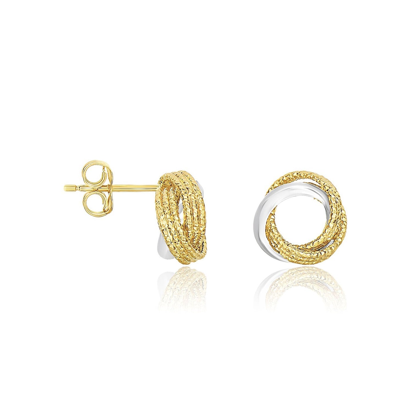 14k Two Tone Gold Multi-Textured Open Circle Style Entwined Earrings