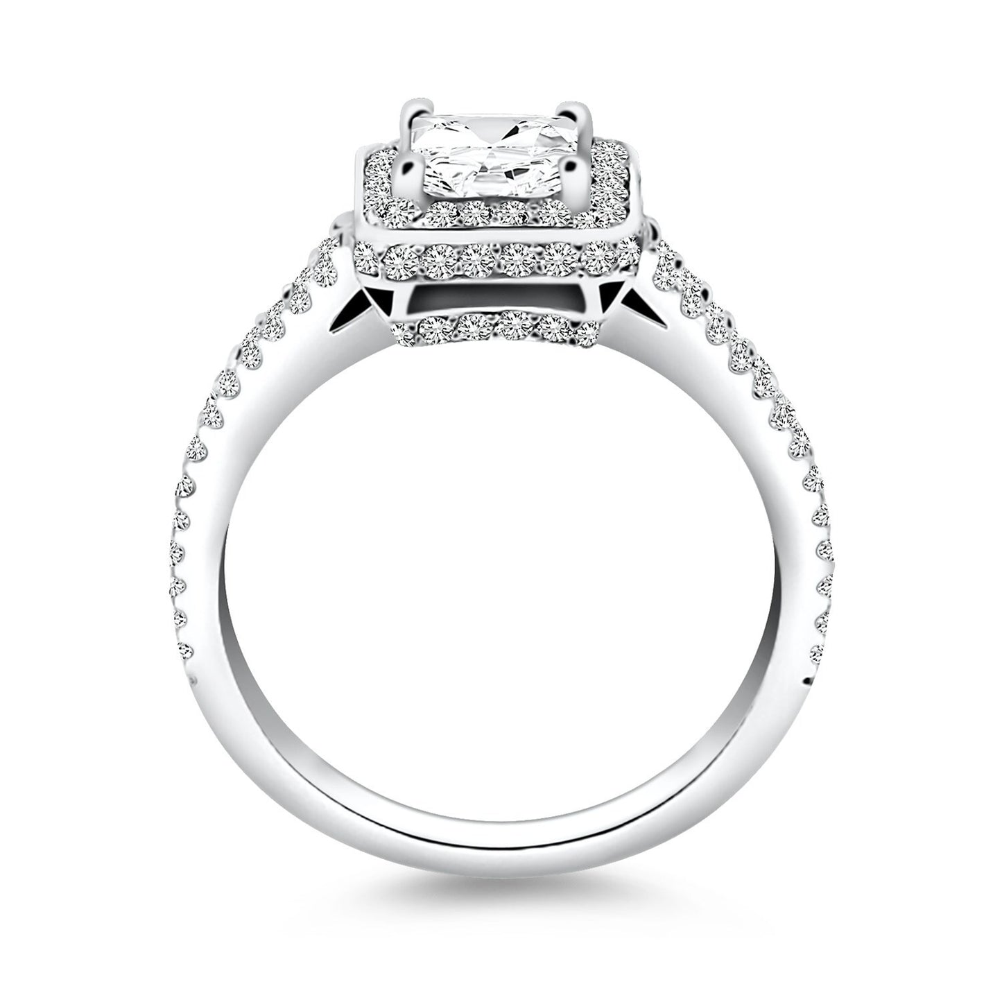 Size: 5 - 14k White Gold Diamond Halo Split Shank Engagement Ring Mounting