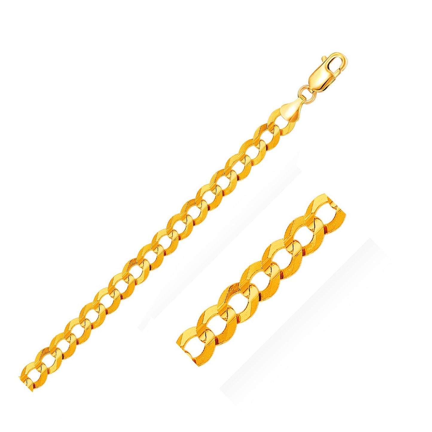 Size: 22'' - 14k Yellow Gold Solid Curb Chain (7.00 mm)