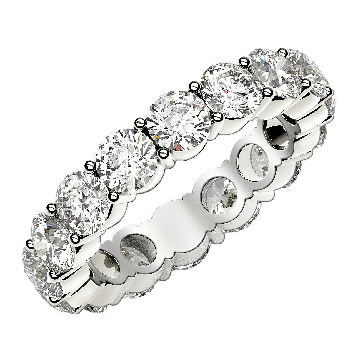 Size: 4 - Round Cut Lab Grown Diamond Eternity Ring in 14k White Gold (4 cttw FG/VS2)