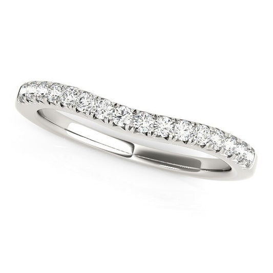 Size: 3.5 - 14k White Gold Pave Set Round Curved Wedding Band (1/4 cttw)