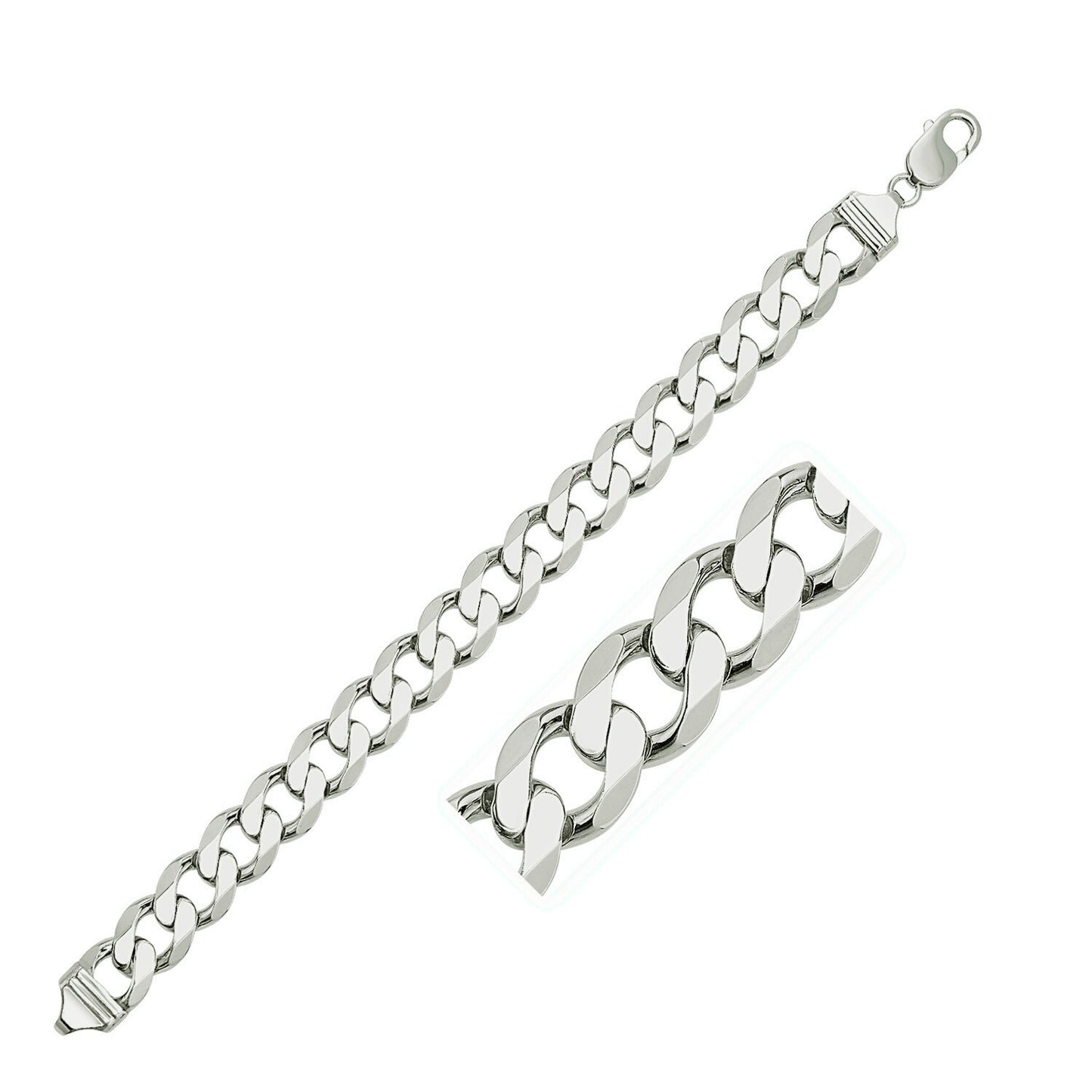 Size: 9'' - Rhodium Plated 11.6mm Sterling Silver Curb Style Bracelet