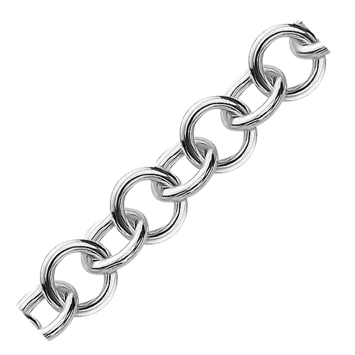 Size: 8'' - Sterling Silver Rolo Style Polished Charm Bracelet with Rhodium Plating