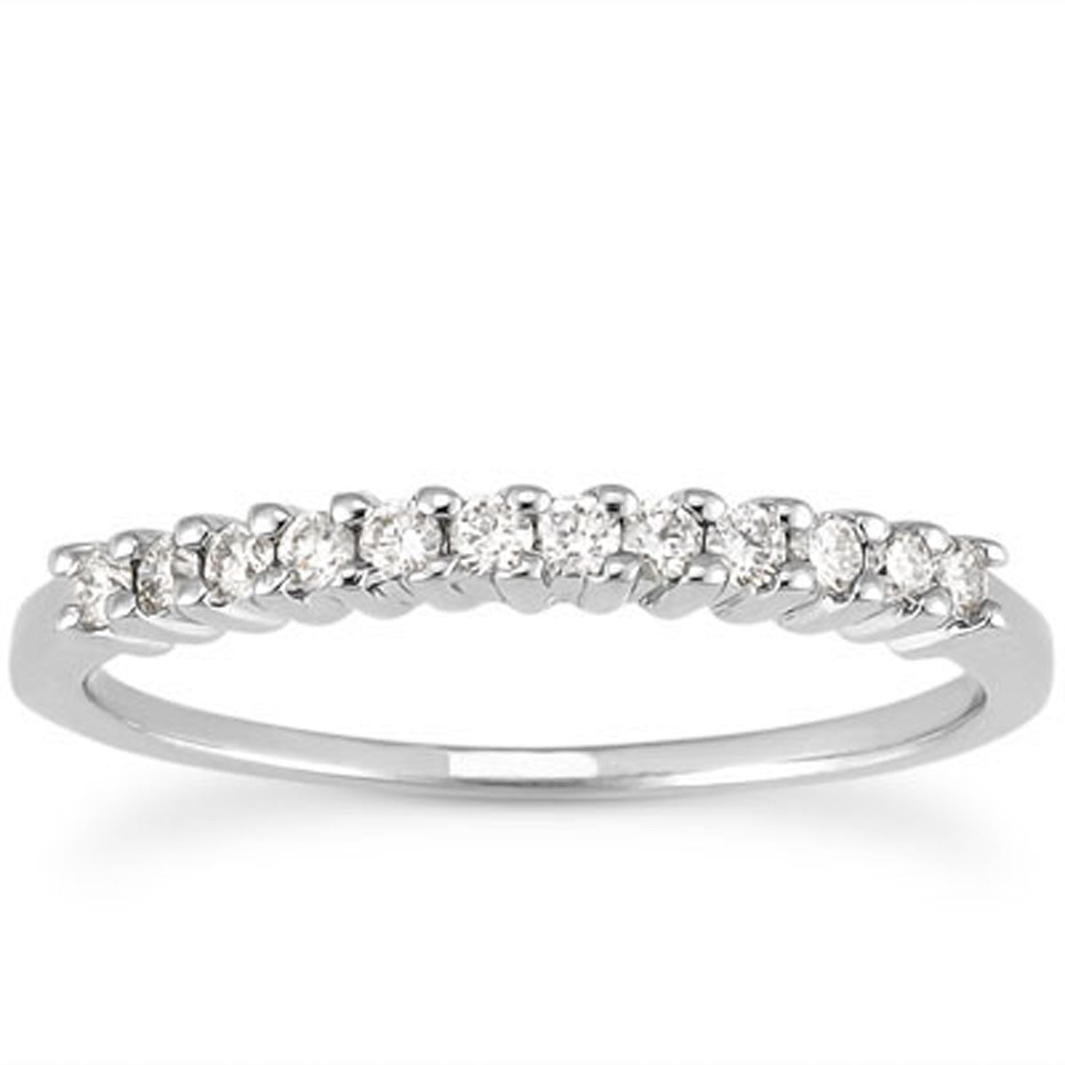 Size: 4.5 - 14k White Gold Raised Shared Prong Diamond Wedding Ring Band