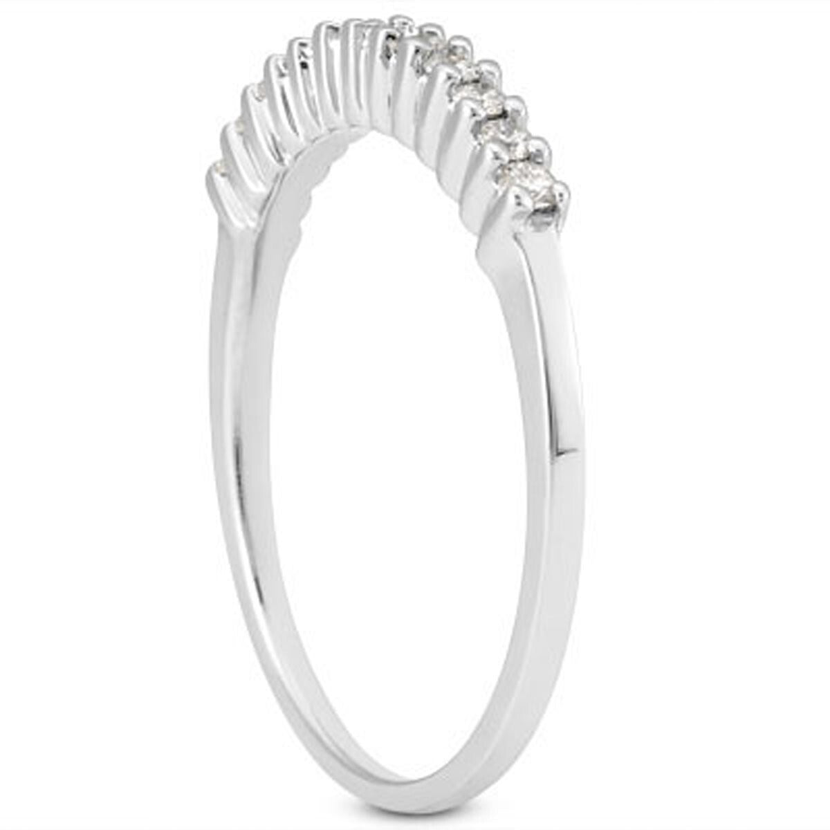 Size: 4 - 14k White Gold Raised Shared Prong Diamond Wedding Ring Band