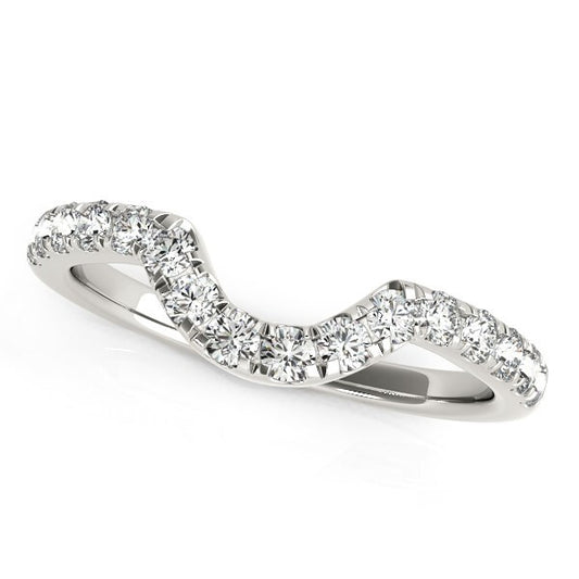 Size: 9 - 14k White Gold Curved Diamond Wedding Band (3/8 cttw)