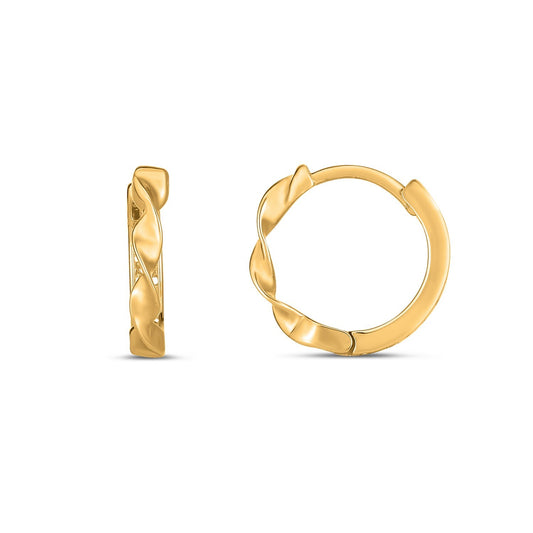 14k Yellow Gold Twist Huggie Hoops