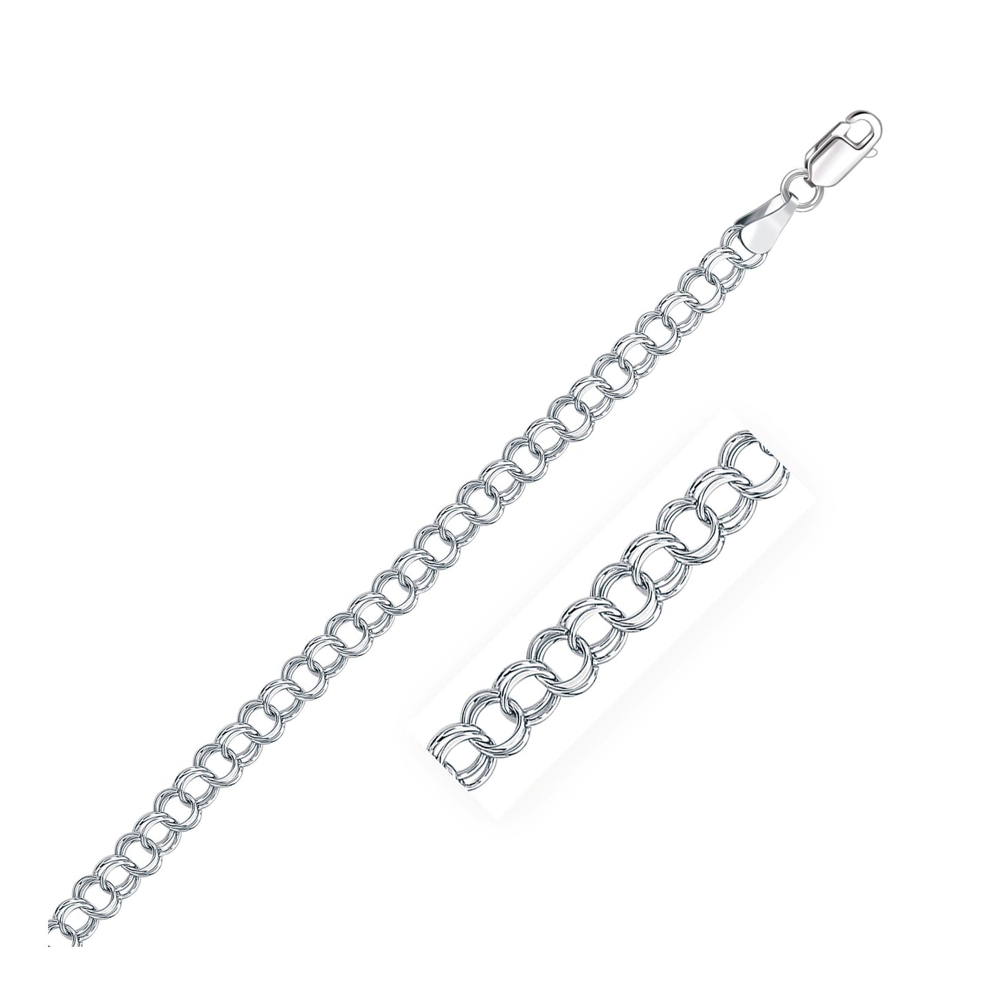 Size: 7'' - 5.0 mm 14k White Gold Solid Double Link Charm Bracelet