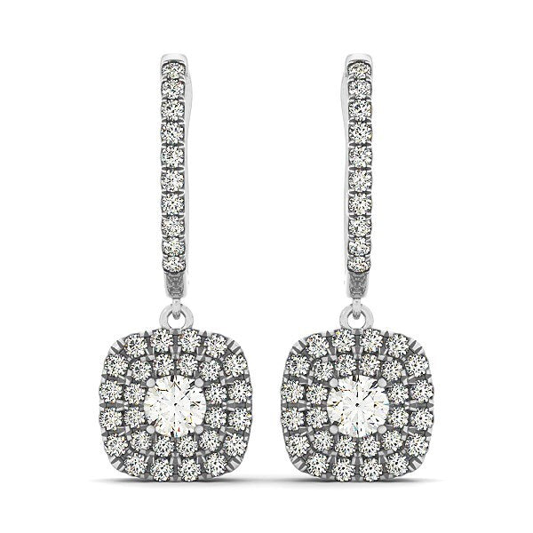 14k White Gold Double Halo Cushion Outer Shaped Diamond  Earrings (3/4 cttw)