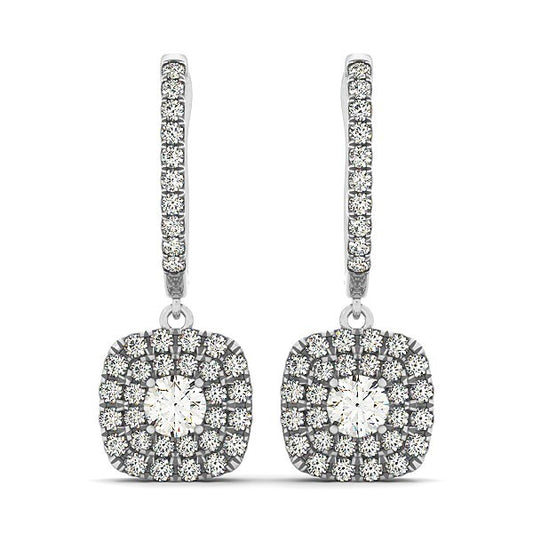 14k White Gold Double Halo Cushion Outer Shaped Diamond  Earrings (3/4 cttw)