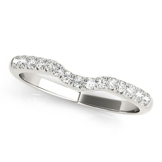 Size: 3 - 14k White Gold Pave Set Curved Diamond Wedding Band (1/5 cttw)