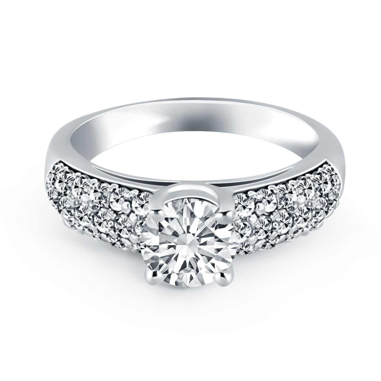 Size: 8.5 - 14k White Gold Tapered Pave Diamond Wide Band Engagement Ring