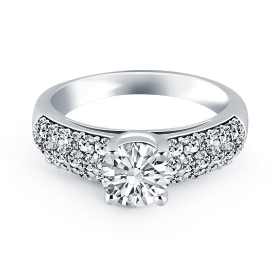 Size: 8 - 14k White Gold Tapered Pave Diamond Wide Band Engagement Ring