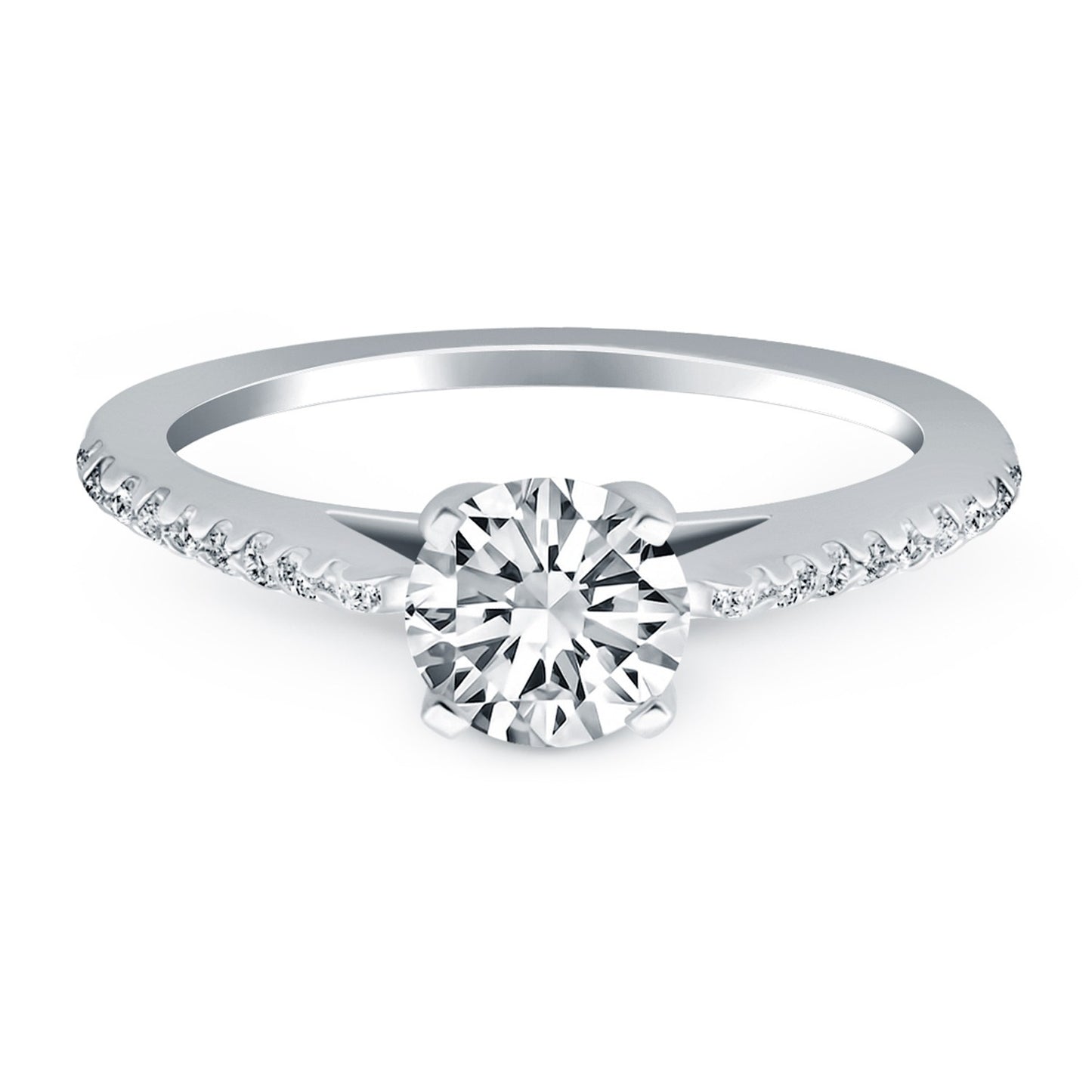 Size: 8.5 - 14k White Gold Micro Prong Diamond Cathedral Engagement Ring